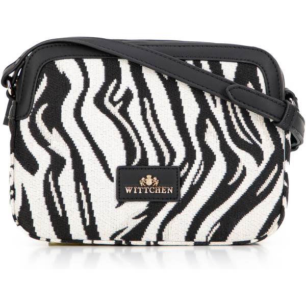 Dámska crossbody z žakáru a ekokože bielo-čierna