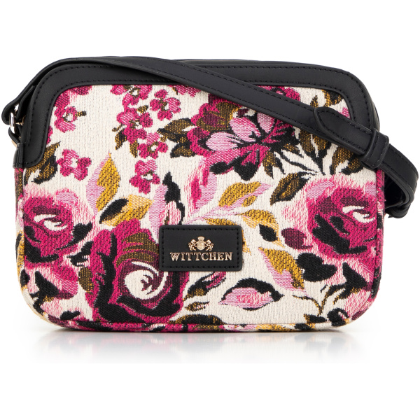Dámska crossbody z žakáru a ekokože bielo-ružová