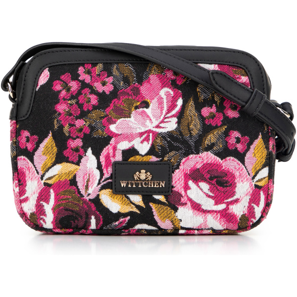 Dámska crossbody z žakáru a ekokože čierno-ružová
