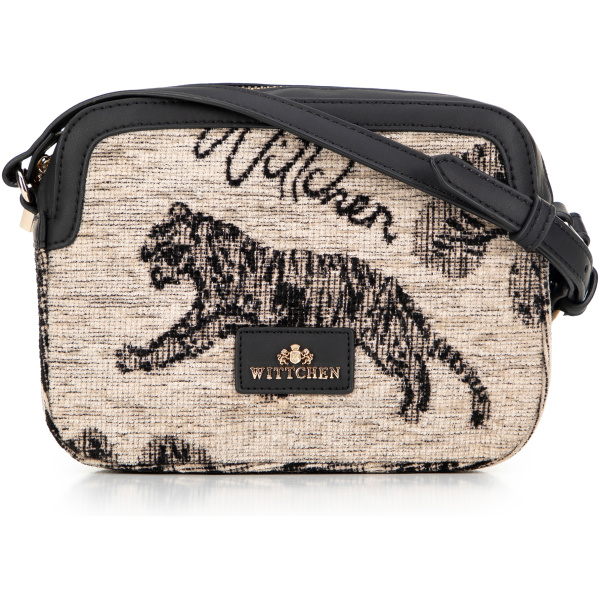 Dámska crossbody z žakáru a ekokože krémovo-čierna