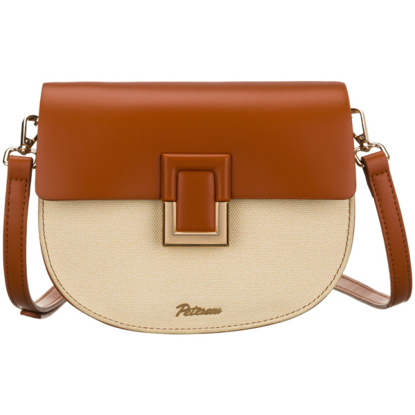 Dámska malá crossbody kabelka Peterson v tvare podkovy – ecru a hnedá so zlatými detailmi