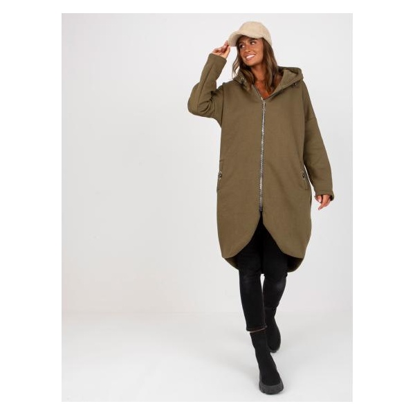 Dámska mikina basic s vreckami Tina RUE PARIS khaki