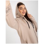 Dámska mikina plus size bez zipsu s kapucňou a vreckami AILA béžová