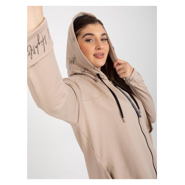 Dámska mikina plus size bez zipsu s kapucňou a vreckami AILA béžová