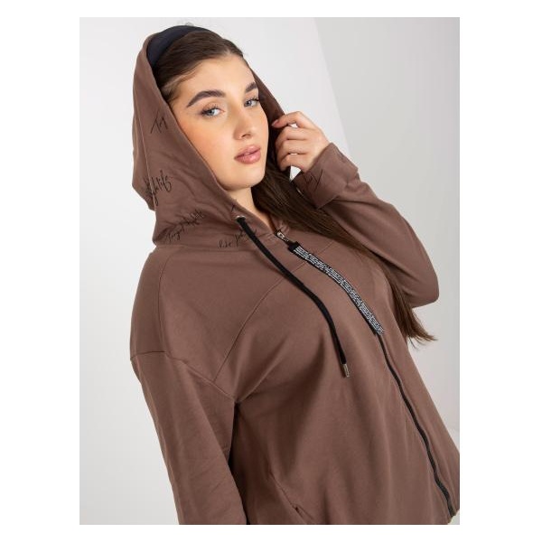 Dámska mikina plus size s kapucňou a nápisom LEOLA hnedá