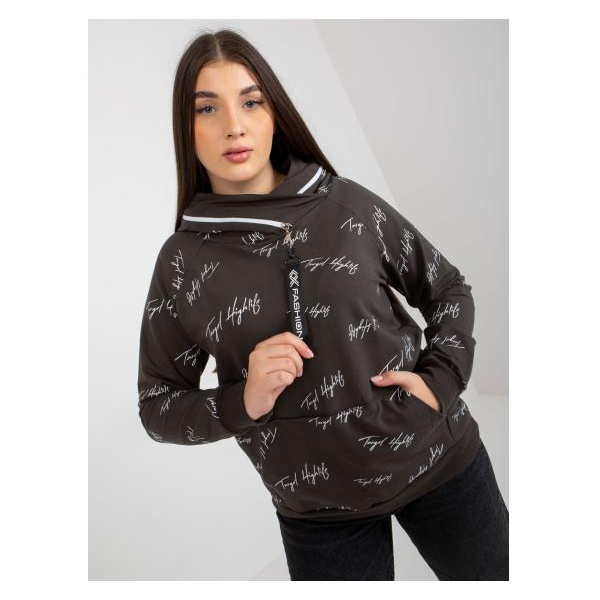 Dámska mikina s kapucňou plus size s potlačou DEBORAH khaki