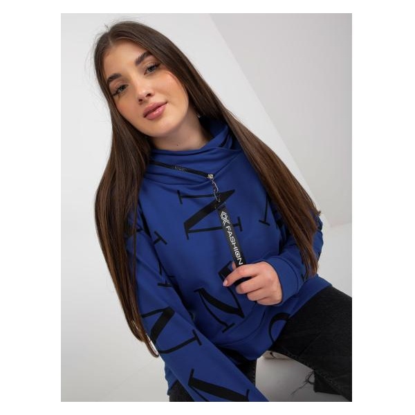 Dámska mikina s písmenami plus size KRYSTLE tmavo modrá