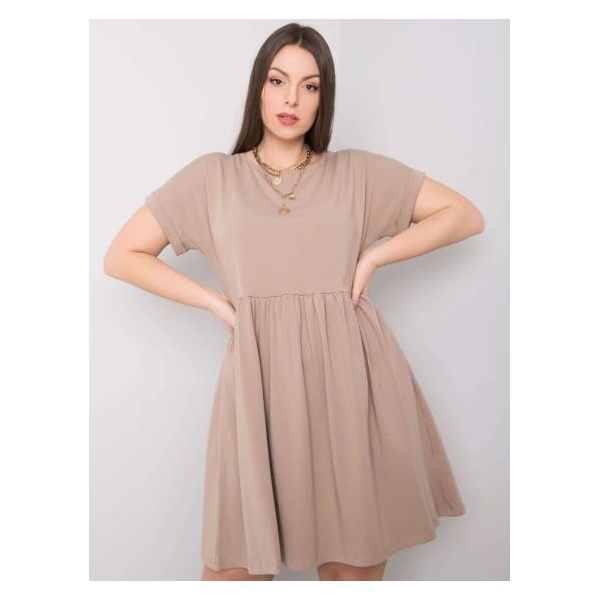 Dámske plus size šaty s krátkym rukávom MOLLY dark beige