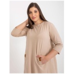 Dámske šaty s 3/4 rukávmi plus size mini DALENNE tmavo béžové
