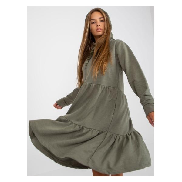 Dámske šaty s volánom rozšírené mikinové FRESH MADE khaki