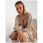 Dámske šaty s volánom v boho štýle mini OCH BELLA béžovej