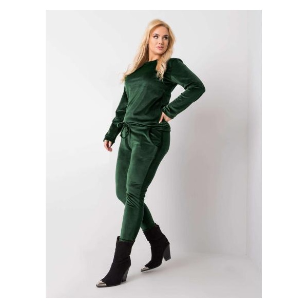 Dámsky plus size velúrový set JEANNE tmavo zelený