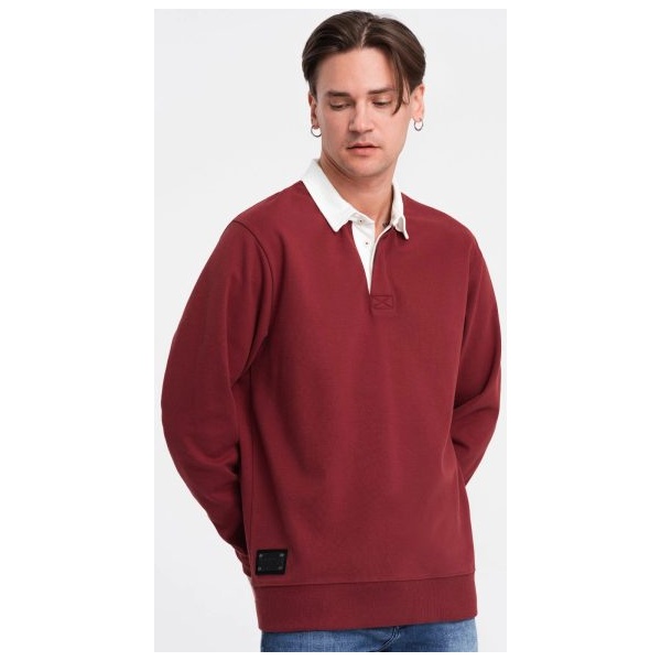 Elegantná bordová mikina s polo golierom V3 SSNZ-0132 - L