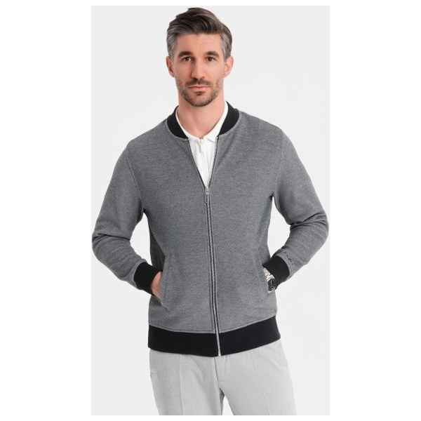 Elegantná čierna pánska mikina bez kapucne v1 om-sszp-0238 - L