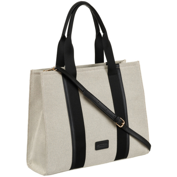 Elegantná čierno-béžová dámska shopper kabelka s nastaviteľným ramienkom - Peterson