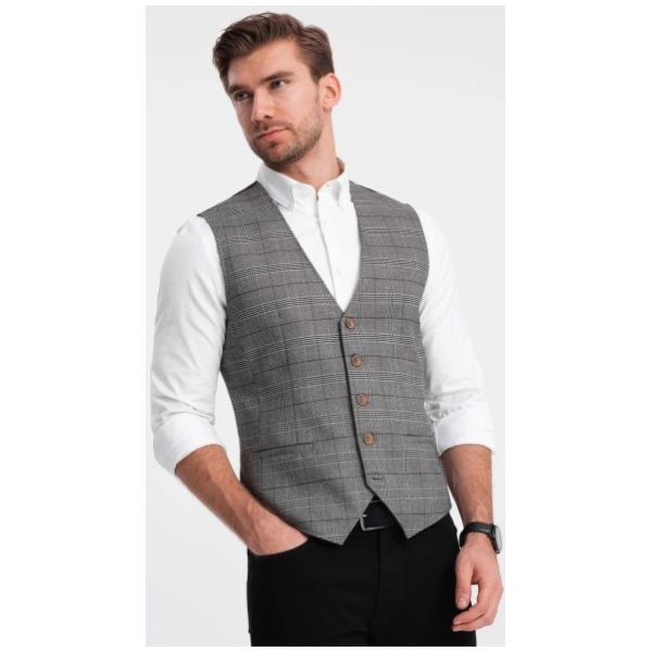Elegantná grafitová vesta v károvanom prevedení V2 BLZV-0123 - XL