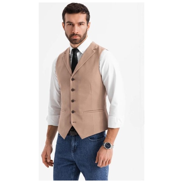 Elegantná hnedá pánska vesta V1 BLZV-0145 - S