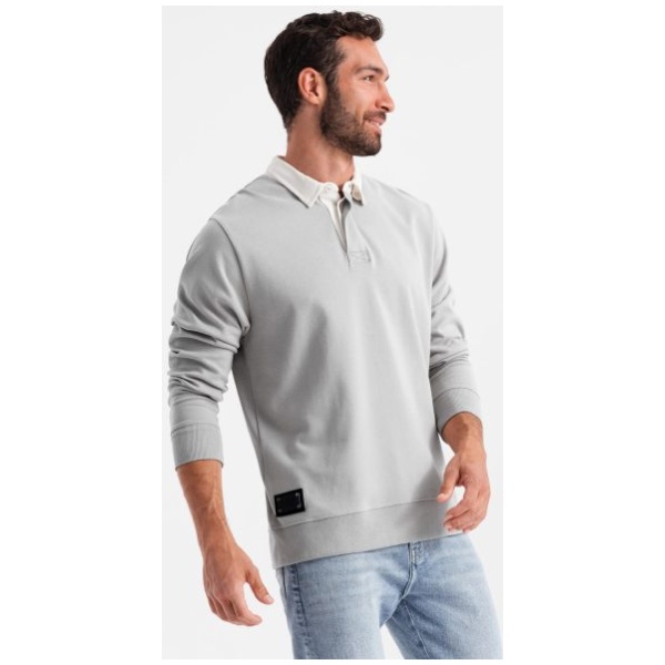 Elegantná popolavá mikina s polo golierom V7 SSNZ-0132 - L