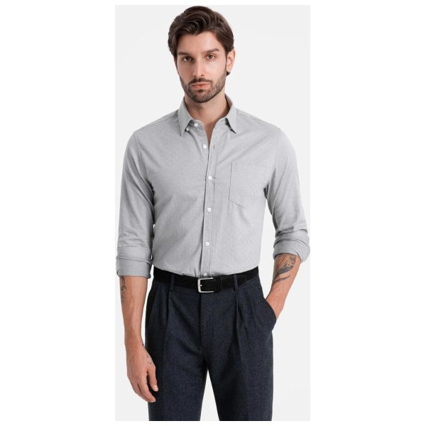 Elegantná šedá slim-fit košeľa V2 SHCS-0174 - S