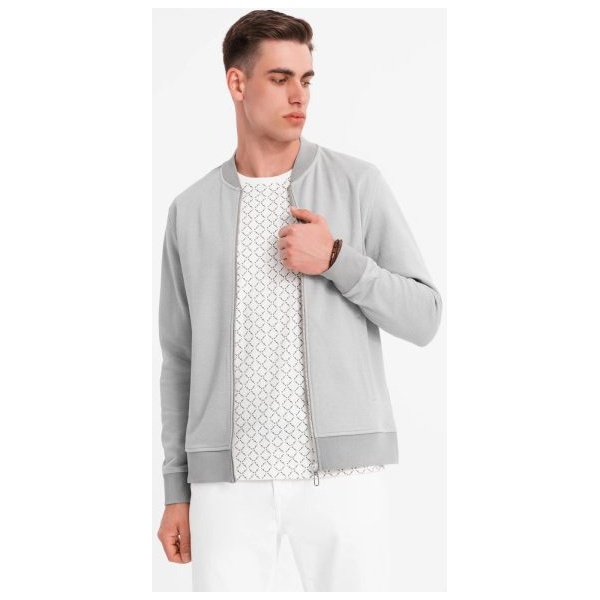 Elegantná sivá pánska mikina bez kapucne v4 om-sszp-0238 - XXL