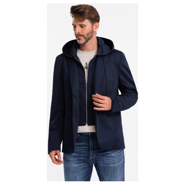 Elegantná tmavo modrá bunda V2 BLZB-0126 - L