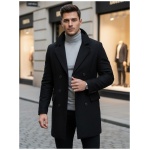 Elegantný čierny kabát s dvojradovým zapínaním - XL