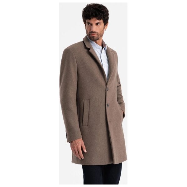 Elegantný hnedý kabát jednoradový V1 COWC-0114 - XXL