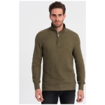 Elegantný pánsky sveter v olivovej farbe V6 SWZS-0105 - XXL