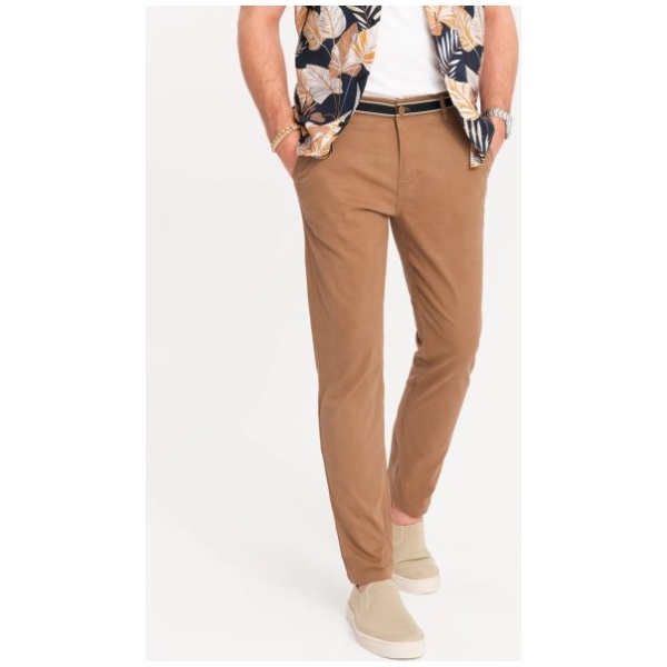 Hnedé chinos nohavice s ozdobným pásom V4 PACP-0118 - L