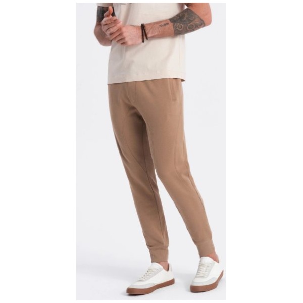 Hnedé tepláky s trendy prešívaním V2 PABS-0173 - XL