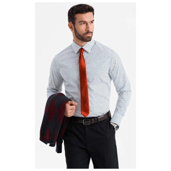 Jedinečná biela košeľa s trendy vzorom V2 SHCS-0140 - M