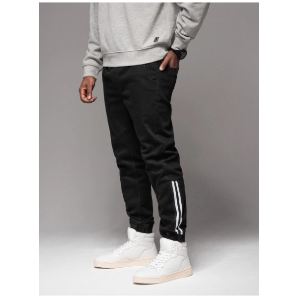 Jedinečné čierne rifľové joggery s pásmi po bokoch PADJ-0156 - XL
