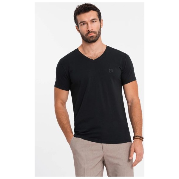 Jedinečné čierne tričko s V- výstrihom a s logom V1 TSBC-0221 - XL