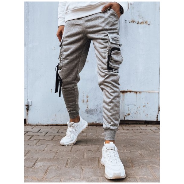 Jedinečné šedé joggery s ozdobnými prvkami - XL