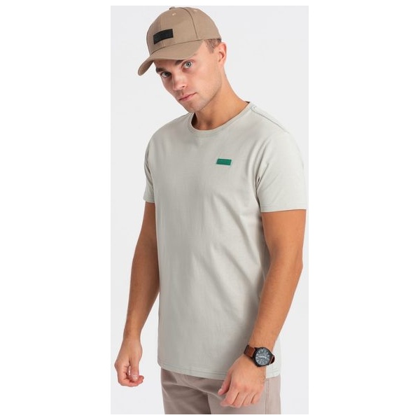 Jedinečné svetlo šedé bavlnené tričko s nášivkou V2 TSCT-0151 - XXL