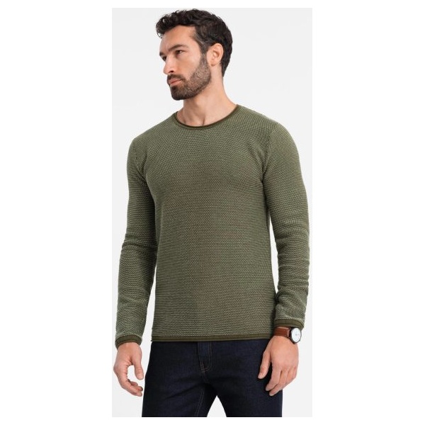 Jedinečný olivový sveter so vzorom  V2 SWSW-0118 - XL