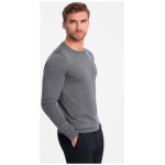 Klasický šedý sveter s okrúhlym výstrihom V1 SWBS-0106 - XXL
