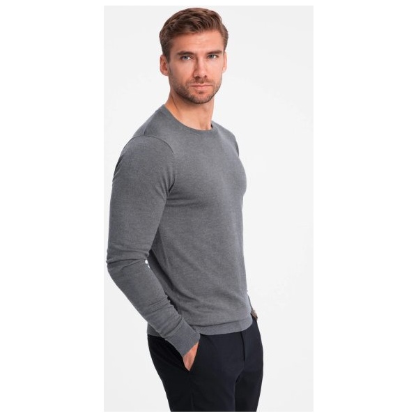Klasický šedý sveter s okrúhlym výstrihom V1 SWBS-0106 - XXL