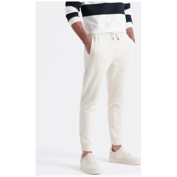Krémové tepláky s trendy prešívaním  V11 PABS-0173 - L
