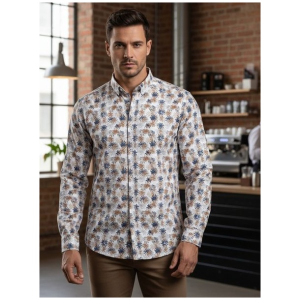 Kvetovaná slim fit pánska košeľa v bielej farbe - XXL