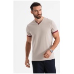 Moderné béžové bavlnené tričko s V-výstrihom V2 TSCT-0198 - L