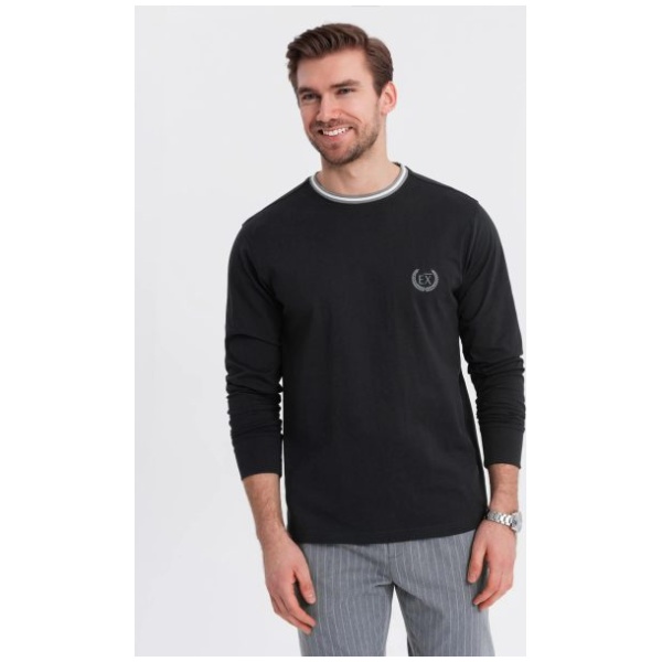 Moderné čierne tričko s dlhým rukávom a s logom V4 LSCL-0128 - M