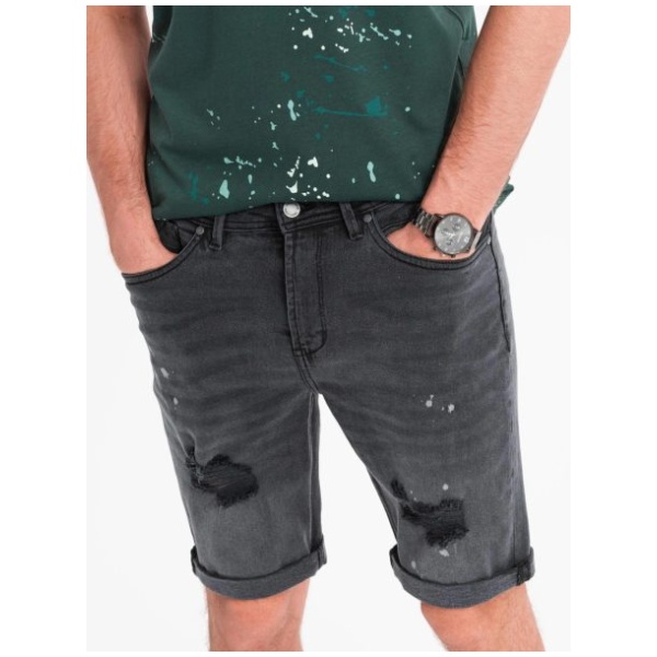 Moderné šedé rifľové kraťasy s odreninami V3 SRDS-0186 - XL
