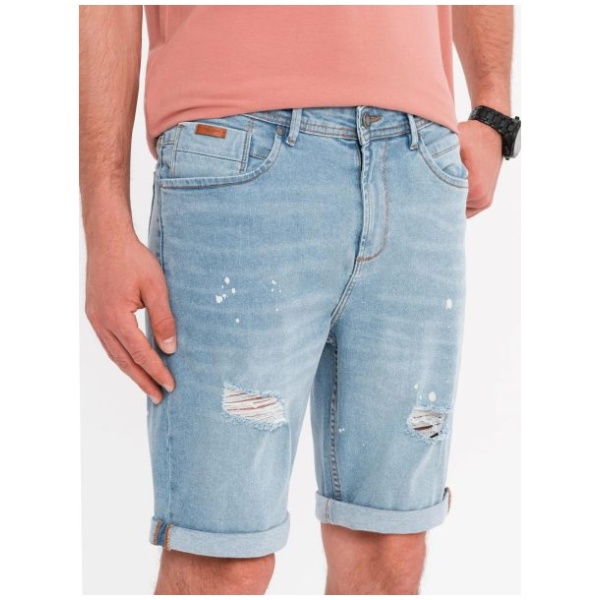Moderné svetlomodré rifľové kraťasy s odreninami V1 SRDS-0186 - XXL