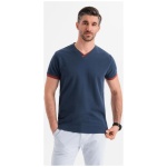 Moderné tmavomodré bavlnené tričko s V-výstrihom V1 TSCT-0198 - XXL