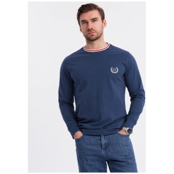 Moderné tmavomodré tričko s dlhým rukávom a s logom V3 LSCL-0128 - XL