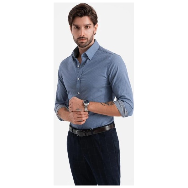 Módna modrá slim-fit košeľa V1 SHCS-0175 - XXL