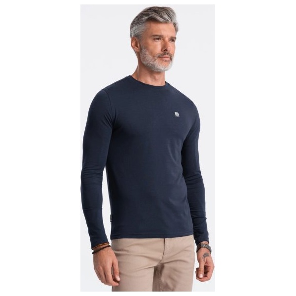 Módne tmavomodré tričko s dlhým rukávom a s logom V2 LSCL-0102 - XL