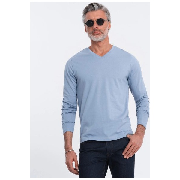 Modré tričko s dlhým rukávom a V-výstrihom V9 LSBL-0108 - XXL