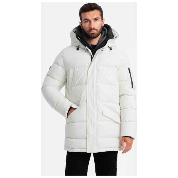 Nadčasová prešívaná biela pánska parka V1 JALJ-0201 - XL